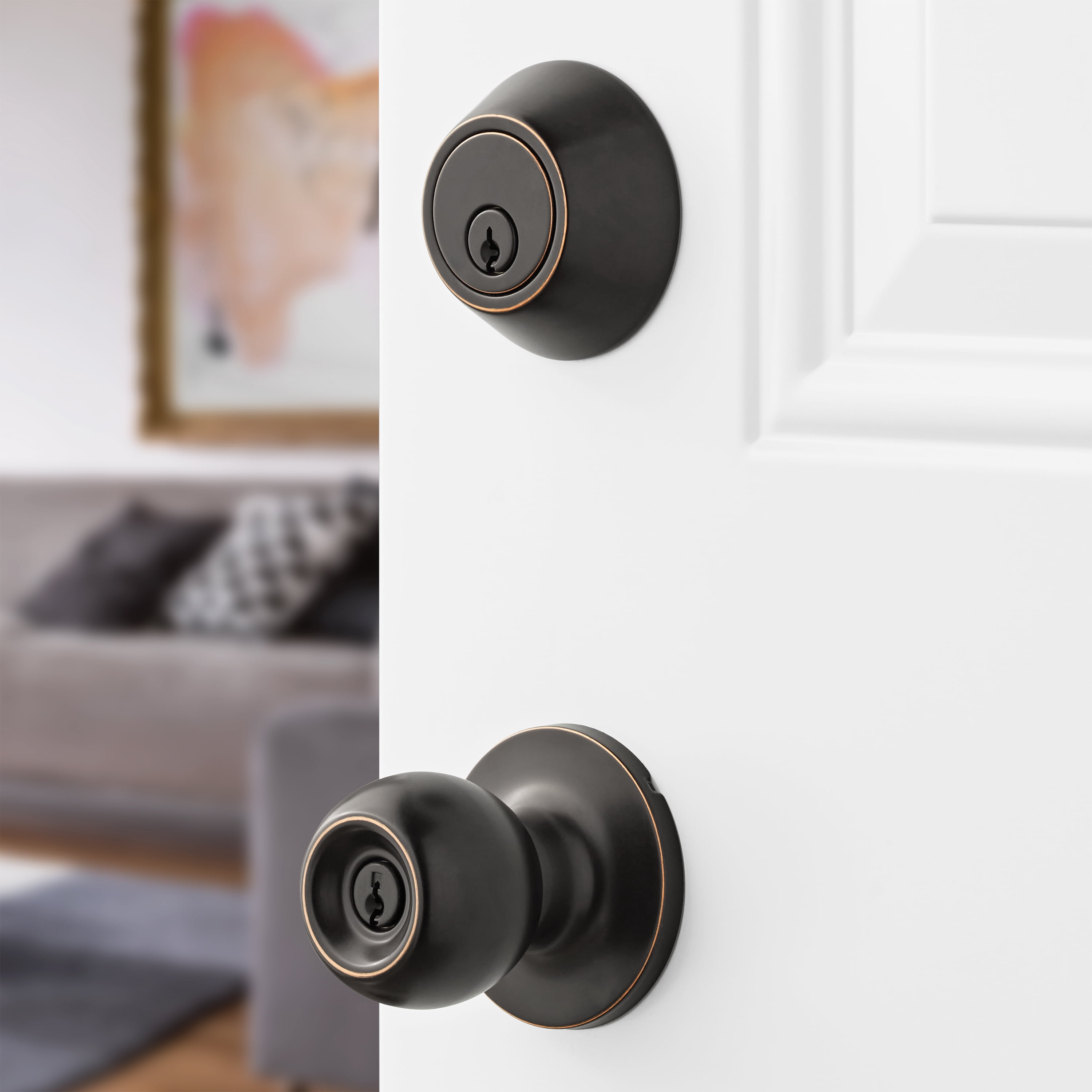 Hyper Tough Keyed Entry Ball Doorknob Lock and Single Cylinder Deadbolt Oil Rubbed Bronze Finish Combo Pack