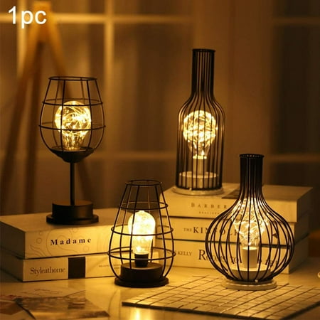 Black Metal Wire Table Lamp Modern Iron Basket Cage Style Night Light Retro Bedside Parking Battery Operated For Bedroom Canada Black Metal Wire Table Lamp Modern, Wire Cage Table Lamp Shade