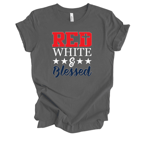 Red White And Blessed American Inspirational Christian Verse Fourth Of July Event Red White And Blue Ladies Graphic T-Shirt-Ashpalt -4xl
