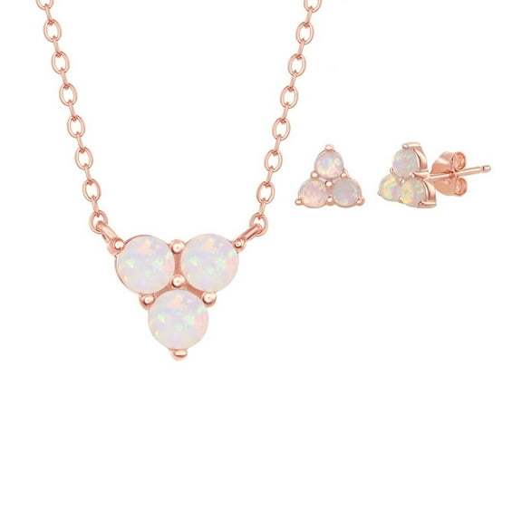 iJewelry2 Rose Gold Plated Sterling Silver Triple White Opal Cluster Necklace and Earrings Set
