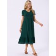 thumbnail image 3 of DARING DIVA Short Sleeve V Neck Contrast Trim Flowy Dress L Dark Green, 3 of 7