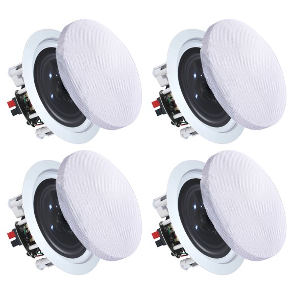 Vaiyer 6.5 Inch 200W In-Wall In-Ceiling Speakers Set of 4 8 Ohm 2-Way Black Grille