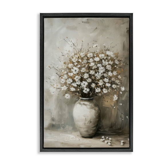 Stupell Industries Vintage Still Life Bouquet Plants & Flowers Painting Black Floater Framed Canvas Art Print Wall Art, 17 x 25