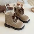 thumbnail image 3 of Dakaela 3-12Y Toddler Boys Girls Work Boots Suede Furry Lined Combat Ankle Booties Lace up Side Zipper Hiking Walking Shoes Khaki, 3 of 8