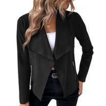 SWSMCLT Women's Faux Leather Jacket Fitted Outerwear Spring Casual Soft Fashion Fall Open Front Long Sleeve Stretch Black Small