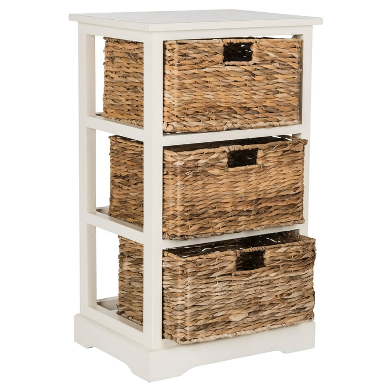 SAFAVIEH Halle Solid 3 Wicker Basket Storage Side Table Distressed White