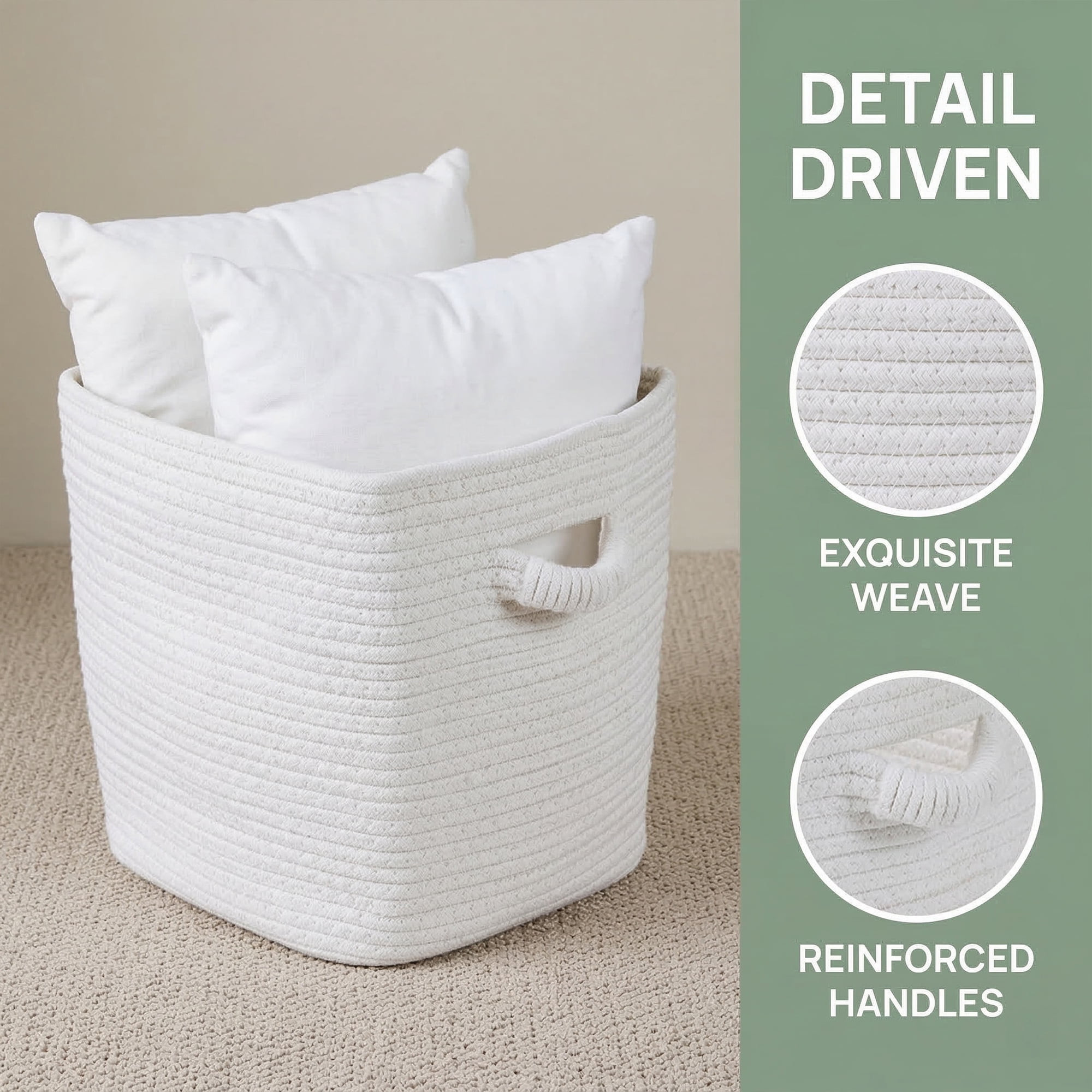 Unique Bargains Woven Storage Basket Shelf Closet White 11*11*11in
