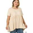 thumbnail image 2 of TheLovely Women & Plus Round Neck Brushed DTY Short Sleeve Ruched Tunic Blouse Top, 2 of 2