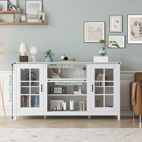 EDTara Media Console Table, Modern Wood Tv Stand With Storage Cabinets for 65 Inch Tvs, Ideal for Office or Living Room