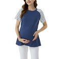 thumbnail image 2 of Womens Maternity Shirts Ribbed Short Sleeve Maternity Tops Casual Crew Neck Side Ruched Pregnancy Clothes Blue M, 2 of 7