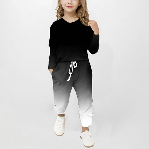 Gradient Jogger Sets for Kids Girls 2 Piece Loungewear Outfits with Matching Crewneck Sweatshirt and Sweatpants Suits New Toddler 2 Piece Outfits Girls Fall Dark Gray 7-8 Years