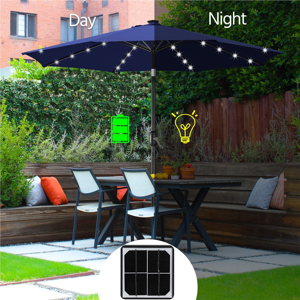 Renwick 10 Ft Outdoor Patio Umbrella with 32 LED Lights, Navy Blue