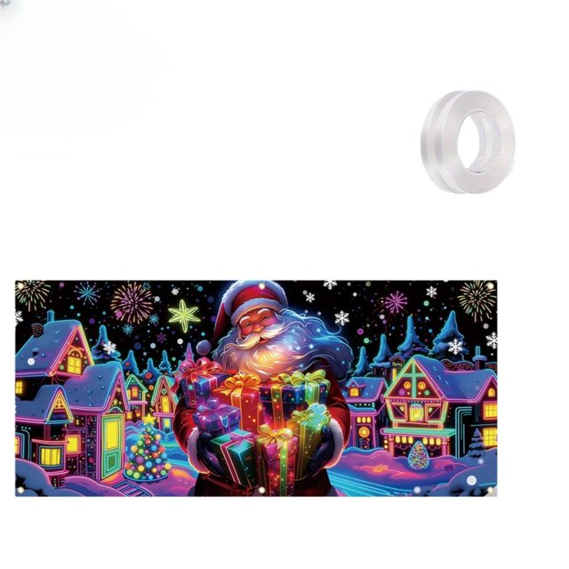 Feltree Christmas Fluorescent Garage Door Cover Heavy-Duty PVC Barrier with Streamer Rope for Holiday Decor and Weather Protection