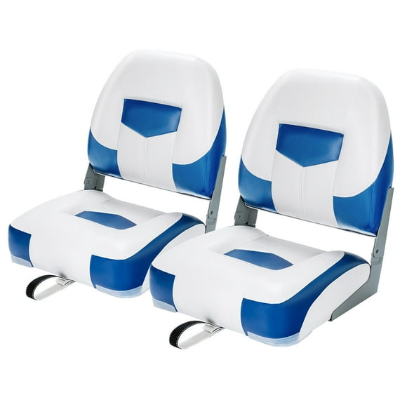 Gymax 2PCS Low Back Boat Seat Folding Fishing Boat Seat Stainless Steel Screws Blue & White