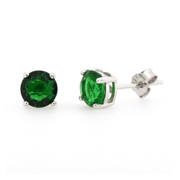 Simulated Emerald Cubic Zirconia Classic Basket Stud Earring Sterling Silver