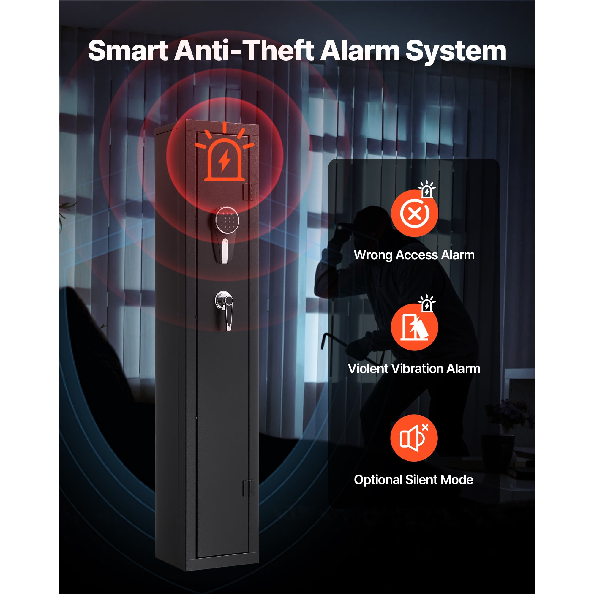 KFFKFF Secure Gun Cabinet, Durable Steel Construction with Fire-Resistant Design, Digital Keypad & Key Access, Spacious Storage
