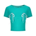 thumbnail image 5 of Blczomt Women Tops Crop Short Sleeve Workout Basic Tees Bow Tie Crew Neck Going Out Green Summer Blouses for Women 2025, 5 of 7