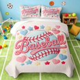 thumbnail image 2 of Manfei Baseball Sports Bed Spread Queen, Colorful Hearts Queen Coverlet Set, Pastel Pink Blue, Pink Reversible 3 Pieces, 1 Quilt and 2 Pillowcases, 2 of 7