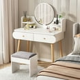 thumbnail image 4 of Hurber Vanity Table Set with Mirror, Modern Makeup Vanity Dressing Desk with 2 Drawers & 2 Shelves ,White (Without Stool), 4 of 12