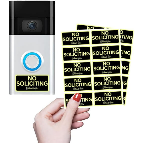 No Soliciting Sign for House – 20 PCS Waterproof Stickers, 1.4" x 0.67" Size, Glow in the Night, Easy to Install – No Soliciting Solution for Doorbells