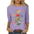 thumbnail image 2 of Viluyesy 3/4 Sleeves T-Shirt Women Round Neck Shirt Tops Fashionable Loose Blouse Purple Size 2XL, 2 of 4
