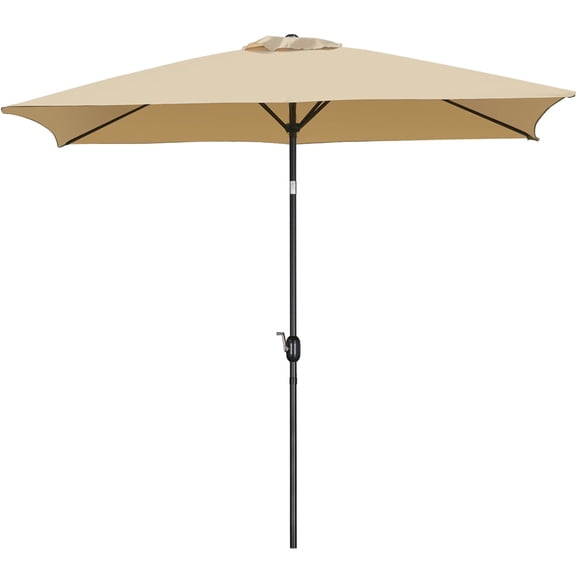 Yaheetech 6.5x10FT Patio Umbrella with Push Button Tilt 6 Sturdy Ribs, Tan