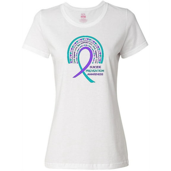 Inktastic Suicide Prevention Awareness Rainbow Ribbon with Hearts Women's T-Shirt