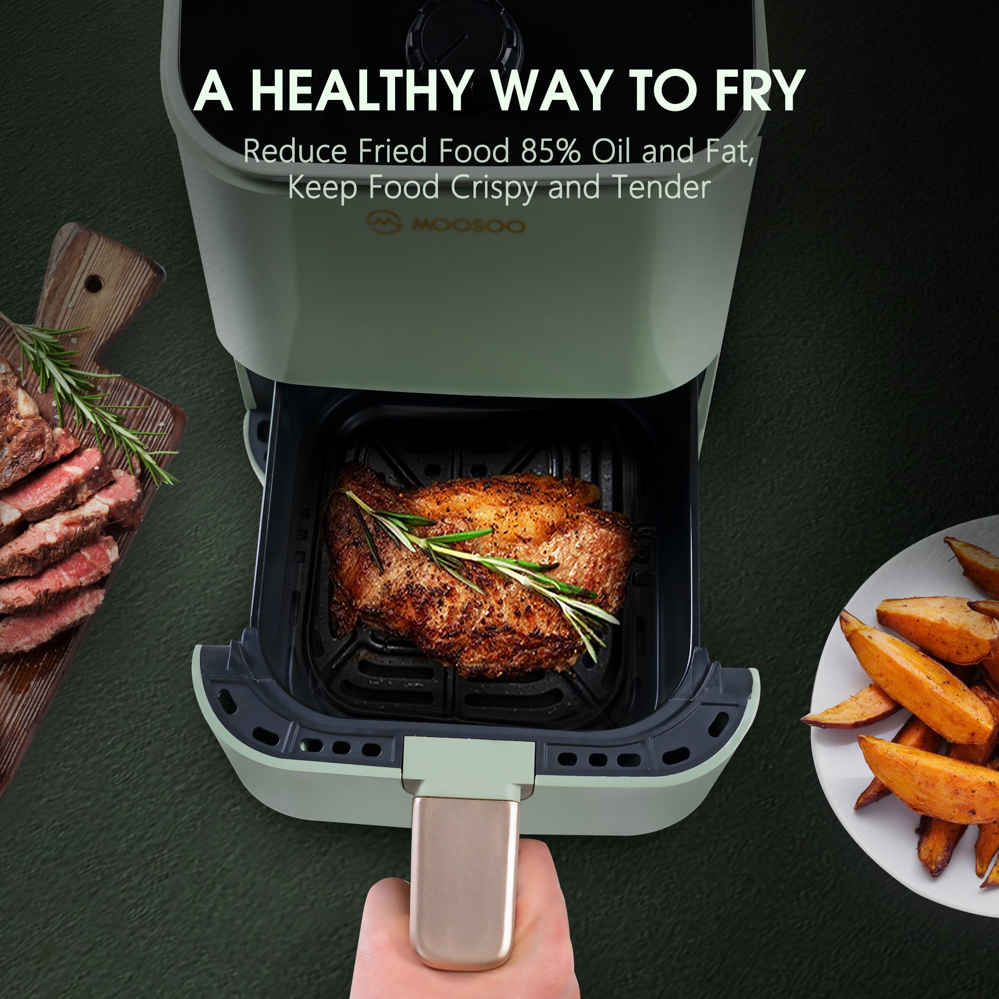MOOSOO 2 qt. Black Air Fryer for 1-2 People with Timer, Temperature  Controls, Recipe Book, and 50 Pieces Paper Liner, 1200-Watt MORA22122101 -  The