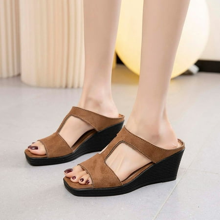 

Hvyesh Platform Sandals for Women Casual Summer Summer Fashion Casual Slippers Open Toe Thick Bottom Solid Color Wedges Shoes Size 8.5