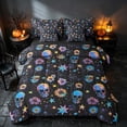 thumbnail image 2 of Homewish Halloween Cosmic Skull Twin Bedding, Rainbow Daisy Stars Bedding Comforter Set, Black Multicolor, Black Reversible 7pcs, 2 of 7