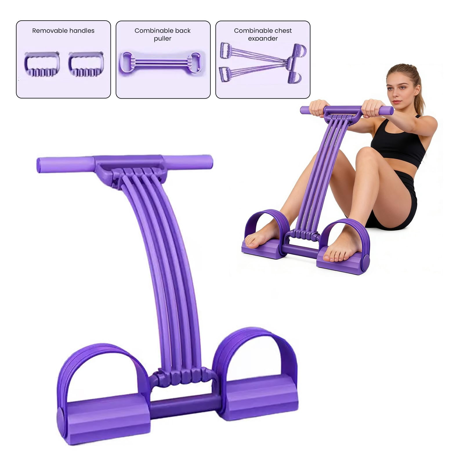 KANOHENO Multifunction Pedal Resistance Band Trainer,3 in 1 Adjustable 8-Tube Multifunction Tension Rope,Detachable Foot Pedal for Home Gym & Full Body Workout Equipment