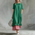 thumbnail image 6 of LEKWK Maxi Dresses for Women Color Block Short Sleeve Tiered Flowy Dress Ruffle Striped Hem A Line Sundress Summer Fashion Beach Vacation Outfits, 6 of 7