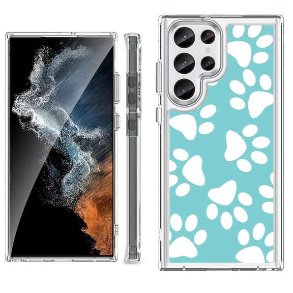 Shockproof Bumper Phone Case for Samsung Galaxy S23 Ultra 5G, by OneToughShield ® - Pet Paw / Teal