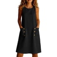 thumbnail image 2 of Gamivast Linen Dresses for Women Sleeveless Scoop Neck Midi Dress with Pockets Button Detail Casual Loose Fit Tank Sundress Everyday Vacation Dress Black XXL, 2 of 7