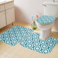 thumbnail image 4 of Teal Blue Modern Geometric Bathroom Rugs Set Abstract Square Non Slip Absorbent Soft Bath Mats 3 Piece Set with Bathroom Rug, U-Shaped Floor Mat, Toilet Seat Cover Large Size, 4 of 9