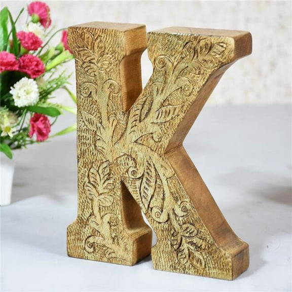 BBH Homes UBBBMH6239SCKHS K Alphabet Handmade Letter Block Eco-Friendly Wall Decor, Natural Gold Foil