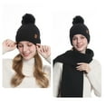thumbnail image 5 of Xfvqtps Women Hat Scarf Glove Set Knit Plush Pompom Solid Color Touchscreen Winter Warm Stretchy Extended Beanie Neck Warmer Gloves Set Black, 5 of 5