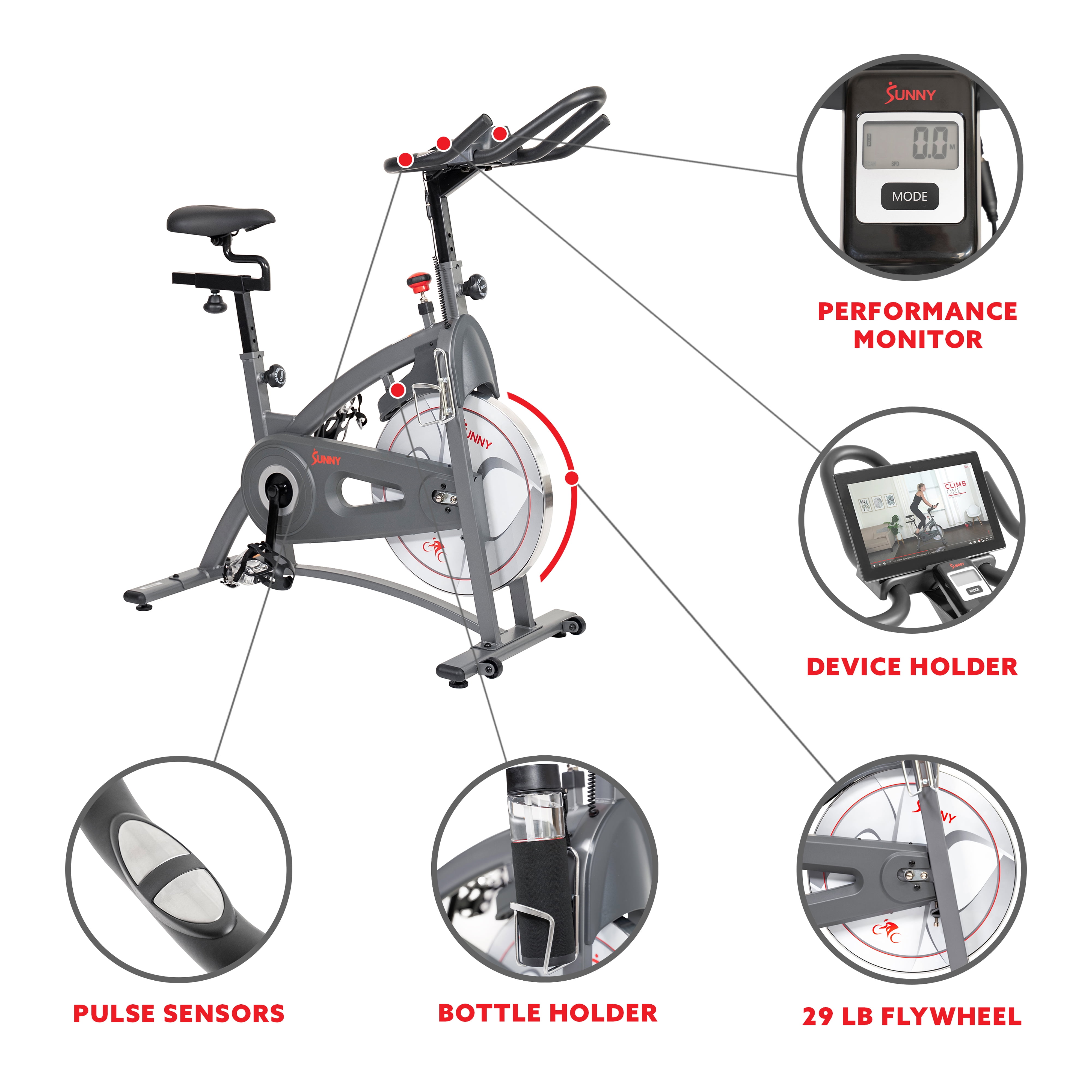 Sunny Health & Fitness Endurance Magnetic Belt Drive Indoor Cycle Exercise Bike for Stationary Cardio w Free SunnyFit® App Membership SF-B1877