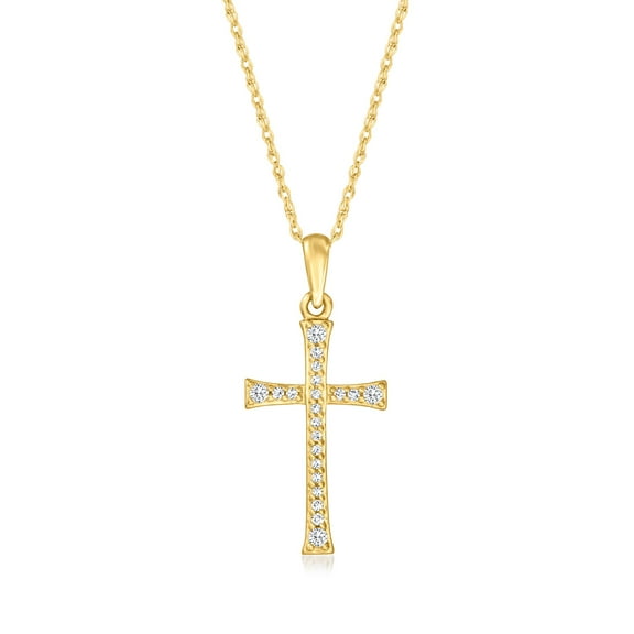 Pure Collection by Ross-Simons 0.10 ct. t.w. Diamond Cross Pendant Necklace in 14kt Yellow Gold, Women's, Adult