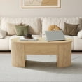 thumbnail image 4 of Wirrytor Lift Top Coffee Table with Storage and Open Storage Shelf, Oval Coffee Table for Living Room, Elliptical Arc Design, Waveform Panel, Fluted Center Table,Oak, 4 of 9