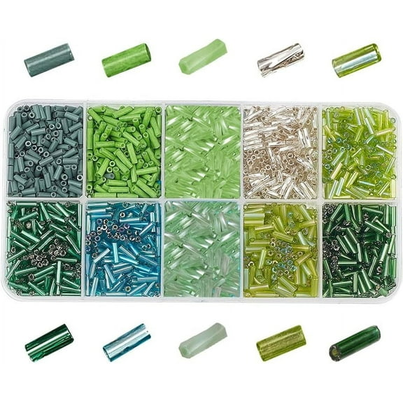 3000 Pcs 10 Colors Glass Bugle Beads Mixed Color Screwy Bugle Beads Long Tube Seed Bead Loose Spacer Bead Transparent Beads Green Clear Bead for DIY DIY Crafting Jewelry Making