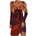 thumbnail image 2 of Fartey Womens Halloween Mini Dresses Funny Halloween Print Dress Cold Shoulder Ring Hole Long Sleeve Strap Dress Elegant V Neck Tunic Dresses, 2 of 5