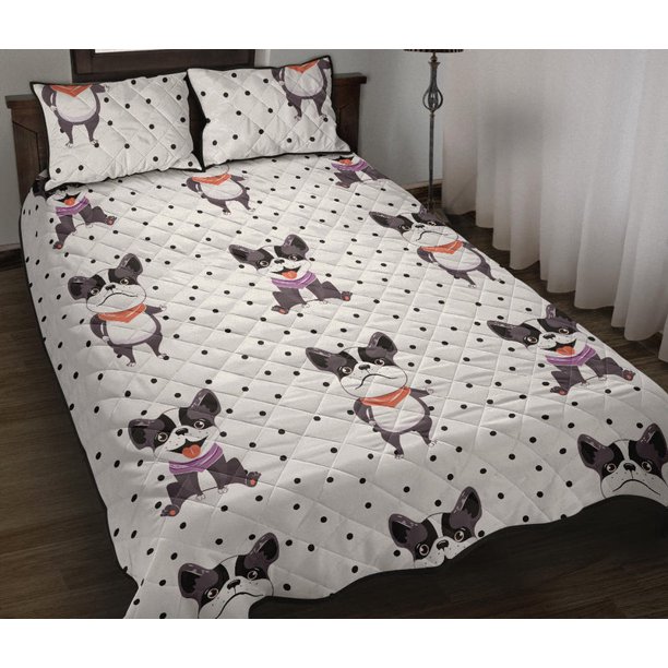 Cute Boston Terrier Pokka Dot Pattern Juego de Cama Edredón