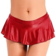 thumbnail image 2 of LiiYii Womens Glossy Ruffled Low Rise Miniskirt Nightwear Bikini Bottoms Cover Ups for Pool Party Beach Red XL, 2 of 6