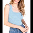 thumbnail image 2 of Tops Cortos de Tirantes Anchos con Cuello Cuadrado para Mujer, Tops Florales para Salir, Tops Cortos Ajustados con Ribete de Lechuga, Azul L, 2 of 6