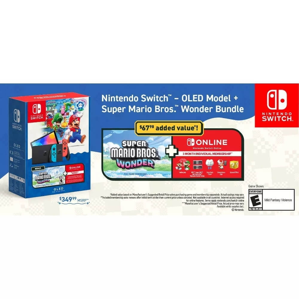 Open Box Nintendo Super Mario Bros. OLED Model Wonder Bundle (Nintendo Switch)