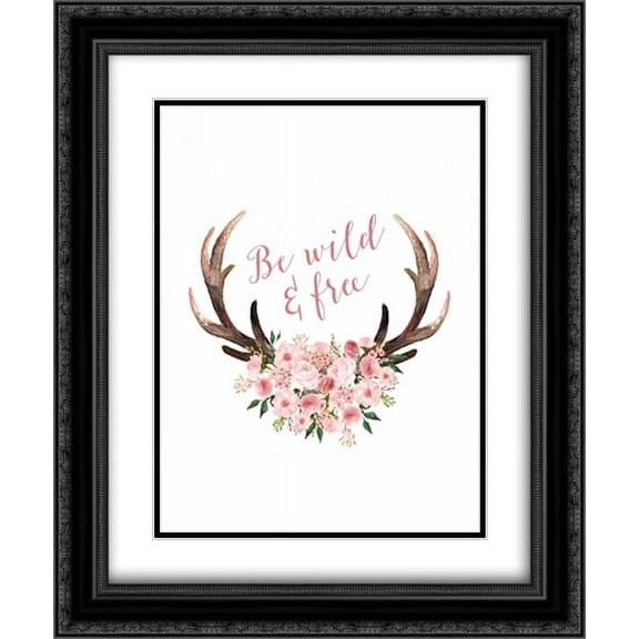 Pink Floral Antlers 2x Matted 20x24 Black Ornate Framed Art Print by Moss, Tara