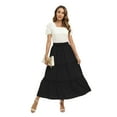 thumbnail image 3 of Women's Summer Boho Skirt High Elastic Waisted Drawstring Swing Ruched Tiered Maxi Skirt, 3 of 8
