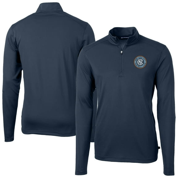 Men's Cutter & Buck Navy New York City FC DryTec Virtue Eco Pique Recycled Quarter-Zip Pullover