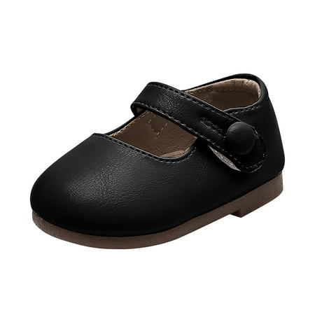 NOLDARES Girls Dress Shoes Mary Jane Wedding Party Shoes Glitter Bridesmaids Princess Low Heels Flats(Black 4.5-5 Years)